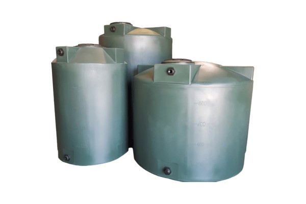 Three Green Poly-Mart Water Tanks