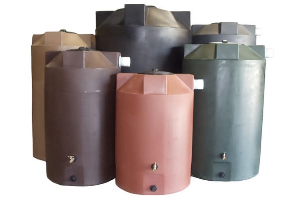 Water Harvesting Tanks of Various Colors and Sizes