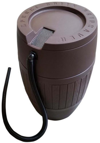 Back-View of Brown RainSaver Rain Barrel by Poly-Mart