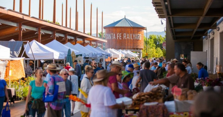 Bustling Saturday Santa Fe Farmer's Market in the Railyard