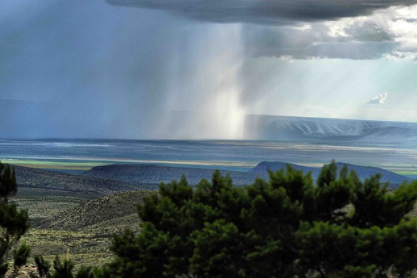Monsoon Rain Pouring on to Flat Plateaus and Mesas